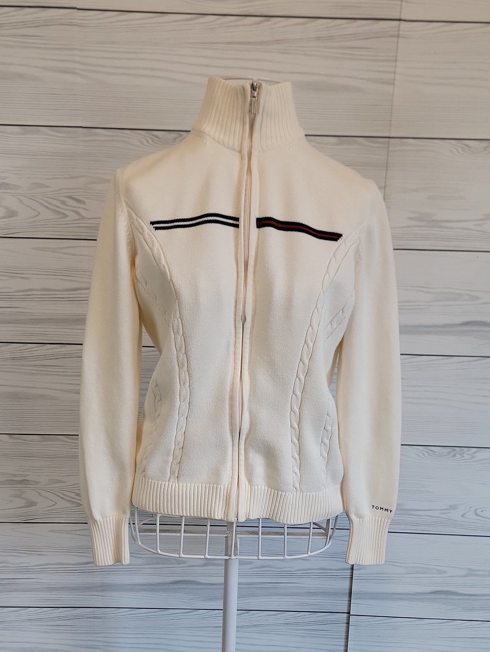 Tommy Hilfiger Women's Cream Zip-Up Cable-Knit Sweater Jacket Womens Size S